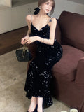 Flytonn-Retro Sequins Evening Party Dress Sleeveless Slim Mermaid Long Dresses for Women Spring New  Prom Robe Wedding Vestidos Mujer