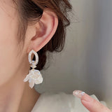 Flytonn-Korean New Fashion Jewelry Gold Color Zircon Acrylic Shell Petal Pendant Earrings Sweet Women's Summer Party Accessories