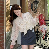 Flytonn-Vintage Festival Polka Dots Shirts Women Elegant Sweet Bow Long Sleeve Ruffles Tops Chic Loose Office Ladies Blouses Tops New