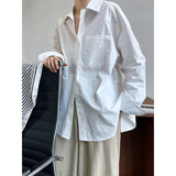 FLYTONN-Casual Simple Blue Oversized Shirt Blue White Slouchy Loose Silhouette Blouse