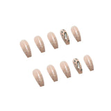 Flytonn- 24pcs Nude Nail Tips Women Wearable Fake Press on Nails With Diamond Short Round Full Cover Artificial Nails With Wearing Tools