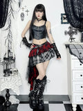 Flytonn Harajuku Grunge Gothic Skirt Women Streetwear Punk Dark Plaid Patchwork Irregular Skirt Y2k E-girl Emo Alternative Skirt