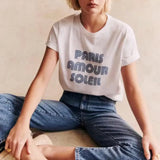 Flytonn-Retro sports style outfit streetwear 90s fashion Paris Amour Soleil Letters Printing French Vintage Style White T Shirts Women Short Sleeve Loose Cotton Summer Tops Chic Tees