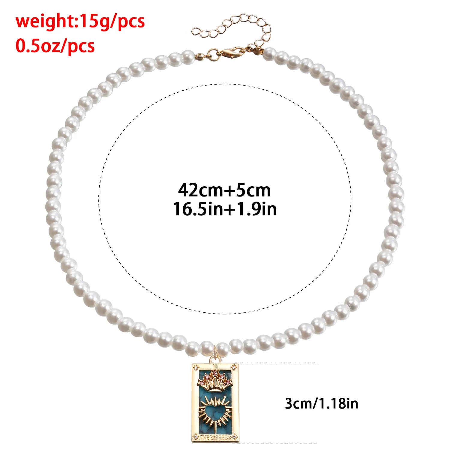 Flytonn Flytonn Delicate Imitation Pearl Necklace for Women Zircon Rectangular Tarot Card Pendant Sweater Chain Jewelry