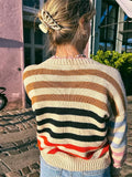 Flytonn-Christmas Thanksgiving Gift New Year's Eve Casual Outfits Female Versatile O Neck Colorful Stripes Knitted Sweater Fashion Full Sleeve Loose Pullover Lady Autumn Winter New Streetwear