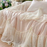 Cifeeo-Lyocell Eucalyptus Fiber Summer Quilt Lace Ruffles Princess Bedding Set Soft Silky Summer Comforter With Pillowcases Bed Sheet