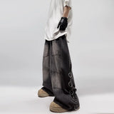 Flytonn- Streetwear y2k 90s Fashion -American Style Oversized Pocket Retro Baggy Jeans Men Y2k Hip Hop Punk Wide Leg Straight Overalls Black Denim Pants Streetwear