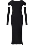 Flytonn-Autumn Sexy Black Knitted Dresses for Women High Split Off Shoulder Female Club Party Dress Y2K Bodycon Harajuku Vestidos New