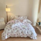 Cifeeo-Korean Style Lace ruffles Pure Cotton four-piece set Princess Style Pastoral Bed Sheet Floral Duvet Cover Pillowcase Bedding Set