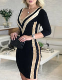 Flytonn-sexy elegant dresses for women Contrast Sequin V-Neck Bodycon Dress  new fashion 2024 Female clothing outfits