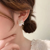 Flytonn-Elegant Design Opals Flower Illusion Beads Pendant Gold Color Earrings 2024 Fashion Jewelry For Women‘s Ear Luxury Accessories