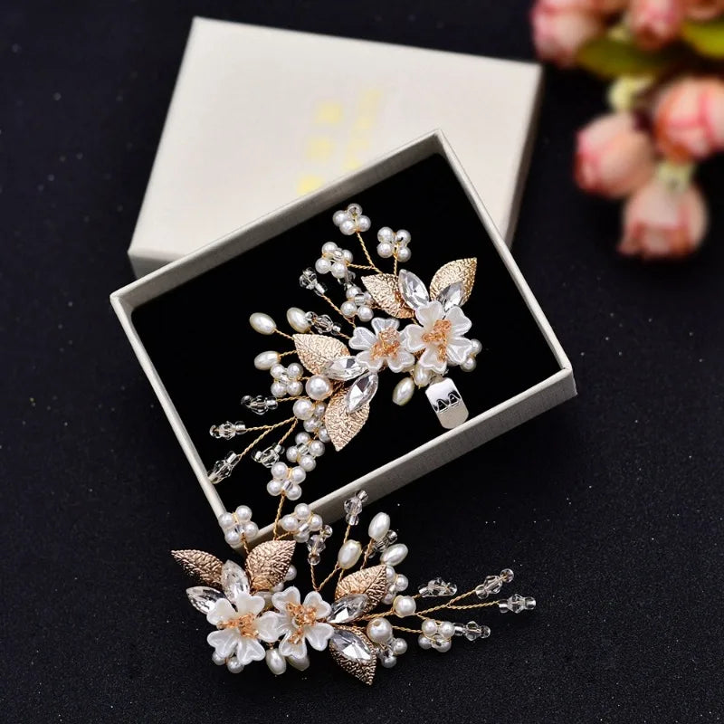 Flytonn-2PCS Bridal Wedding Accessory Removable Pearl Flower Shoe Flower