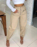 Flytonn-back to school fit nyc outfit Button Pockets Solid Color Pencil Pants Women's High Waist Khaki Casual Trousers 2025 Summer New Fashion Streetwear Long Pants