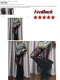 Flytonn See Through Mesh Pants Women Dark Gothic High Waist Lace Flare Pants Vintage Streetwear Fairy Grunge Race Trousers Femme