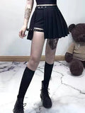 Flytonn Punk Mall Goth Shorts Skirt Women Y2k E-girl Streetwear Harajuku Leg Ring Buckle Detachable High Waist Emo Alt Clubwear