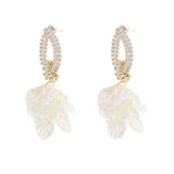 Flytonn-Korean New Fashion Jewelry Gold Color Zircon Acrylic Shell Petal Pendant Earrings Sweet Women's Summer Party Accessories