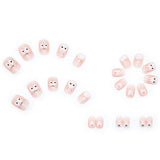 Flytonn- 24pcs/box Press On False Nails Cute Bunny Nail Art Wearable Fake Nails Short Square Nails With Wearing Tools As Gift