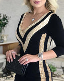 Flytonn-sexy elegant dresses for women Contrast Sequin V-Neck Bodycon Dress  new fashion 2024 Female clothing outfits