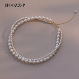 Flytonn Luxury Pearl Necklace Natural Freshwater Pearls Multilayer 2 Rows Rice Shape Choker For Wedding Women Wholesale Jewelry Sets New