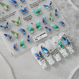 Flytonn  Engraved Nail Sticker Green Blue Butterfly Design Self-Adhesive Nail Transfer Sliders Wraps Manicures Foils Z0670