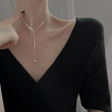 Flytonn Flytonn New Pearl Tassel Adjustable Necklace for Women French Simple Light Luxury Clavicle Chain Gift