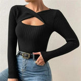 FLYTONN-Trendy Lady Base Top Slim Fit Thermal Knitted Anti-pilling Spring Top