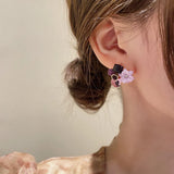 Flytonn-Purple Crystal Flower Stud Earrings for Woman Korean Fashion Jewelry Wedding Party Girl Elegance Set Accessories