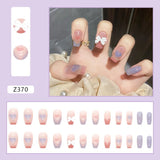 Flytonn- 24Pcs/Set Short Ballet Fake Nails French Contracted Artistic Line Nail Arts Manicure Butterfly Heart False Nails With Design