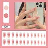 Flytonn- 24pcs Detachable Coffin False Nails Wearable French Ballerina Dyed Blush Manicure Fake Nails Full Cover Nail Tips Press On Nails