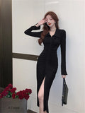 Women Dress Long Maxi Oversize Vestidos Elastic Bodycon Womens Dresses Spring Evening Female Vintage Sexy Slim Skinny Winter