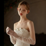 Flytonn-Wedding Accessory Bridal Gloves Beaded Lace Long Gloves for Bride