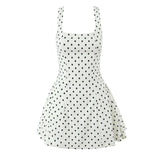 Flytonn-Women's Polka Dot Mini Skirt Tank Top Open Back Loose Tube Skirt Elegant Pleated Elastic Beach Skirt Simply Formal Dress Women
