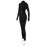 Flytonn Fall Outfits Women Zipper Solid Long Sleeve Jumpsuit Waist Sexy Slim Femme Playsuit Fitness Party Temperament Sportswear