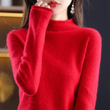 Flytonn-100 %Pure Cashmere Sweaters Women's half turtleneck bottom sweater pullover sweater autumn/winter  new