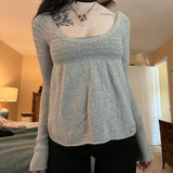 Flytonn-Fall Outfits Gothic Style  Outwear Streetwear y2k 90s Fashion Chic Women Vintage Gray Knitted Sweater Autumn Full Sleeve Pullovers Tees 00s Retro Y2K Aesthetics Cute Milkmaid Tops Knitwear