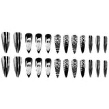 Flytonn-Halloween Nails 24Pcs Halloween Press on Nail Ghost Water Drop False Nail Threaded Personalized Ghost Face Fake Nails For Women and Girl