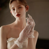 Flytonn-French Lace Lace Wedding Gloves Elegant Short Dinner Bridal Gloves