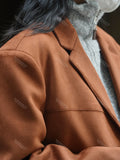 FLYTONN-Winter Curved Pocket Oversized Blazer Jacket Brown Green  Loose Straight Coat For Women