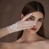 Flytonn-Wedding Events Accessories Thin Embroidery Lace Bridal Gloves 2023