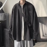 Flytonn-90s streetwear  Korean Fashion Black Long Sleeve Shirts  Spring Mens Harajuku Black Oversized Shirt Button Up Shirts Blouses Unisex Y2K