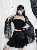 Flytonn Harajuku Hole A-line Skirt Women Dark Gothic Streetwear Vintage Y2k Cyber Punk Patchwork High Waist Mini Skirt Female