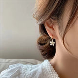 Flytonn-Korean Elegant Cute Opal Flower Hoop Earrings for Women Girls Fashion Metal Circle Boucle D'oreille Jewelry