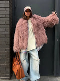 Flytonn-Christmas Thanksgiving Gift New Year's Eve Casual Outfits Chic O Neck Fluffy Full Sleeves Warm Faux Fur Coat Retro Solid Color Loose Cardigan Jacket New Winter Woman High Street Wear