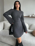 Flytonn Knit Ribbed Fashion Dress Female High Waist Loose Vintage Patchwork Elegant Commute Party Dress Knitwear Ladies MIni Dress