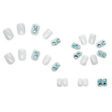 Flytonn- 24pcs/Box Gradient Nail Art Patches False Nails Short Square Nail Blue Starry Glitter Teardrop Diamond Fake Nail Tips