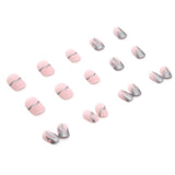 Flytonn- Wearable False Nail Short Square Silver Gray Matte Popular Finished Fack Nails 24pcs/pack With Wearing Tool