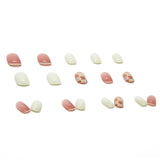 Flytonn- 24Pcs Short Square False Nail With Sticker Pink White Lattice Classic Artificial Fake Nails DIY Full Cover Tips Manicure Tool