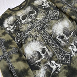 Flytonn-Fall Outfits Gothic Style  Outwear Streetwear y2k 90s Fashion 2000s Cyber Grunge Cross Skull Print T-shirt Y2K Autumn Long Sleeve Loose Tees E Girl Gothic Mall Goth Pullovers Tops Women Men