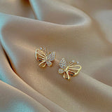 Flytonn- Gold Color Cubic Zircon Butterfly Stud Earrings Simple Geometric Stud Earrings for Women Girl Party Jewelry 2024