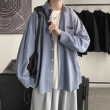 Flytonn-90s streetwear  Korean Fashion Black Long Sleeve Shirts  Spring Mens Harajuku Black Oversized Shirt Button Up Shirts Blouses Unisex Y2K